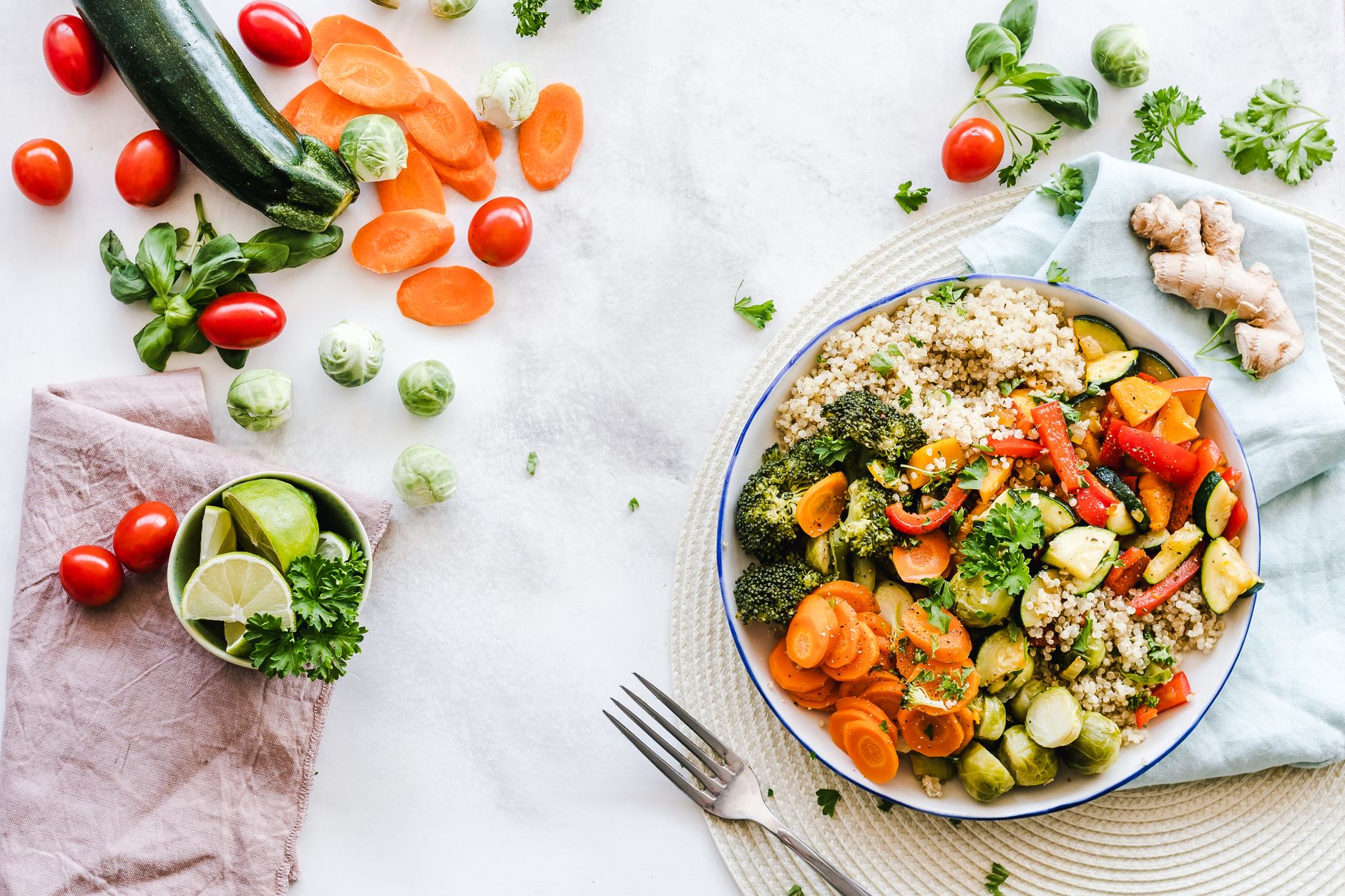 Colorful fresh vegetables on a table to improve diet and skin health naturally.