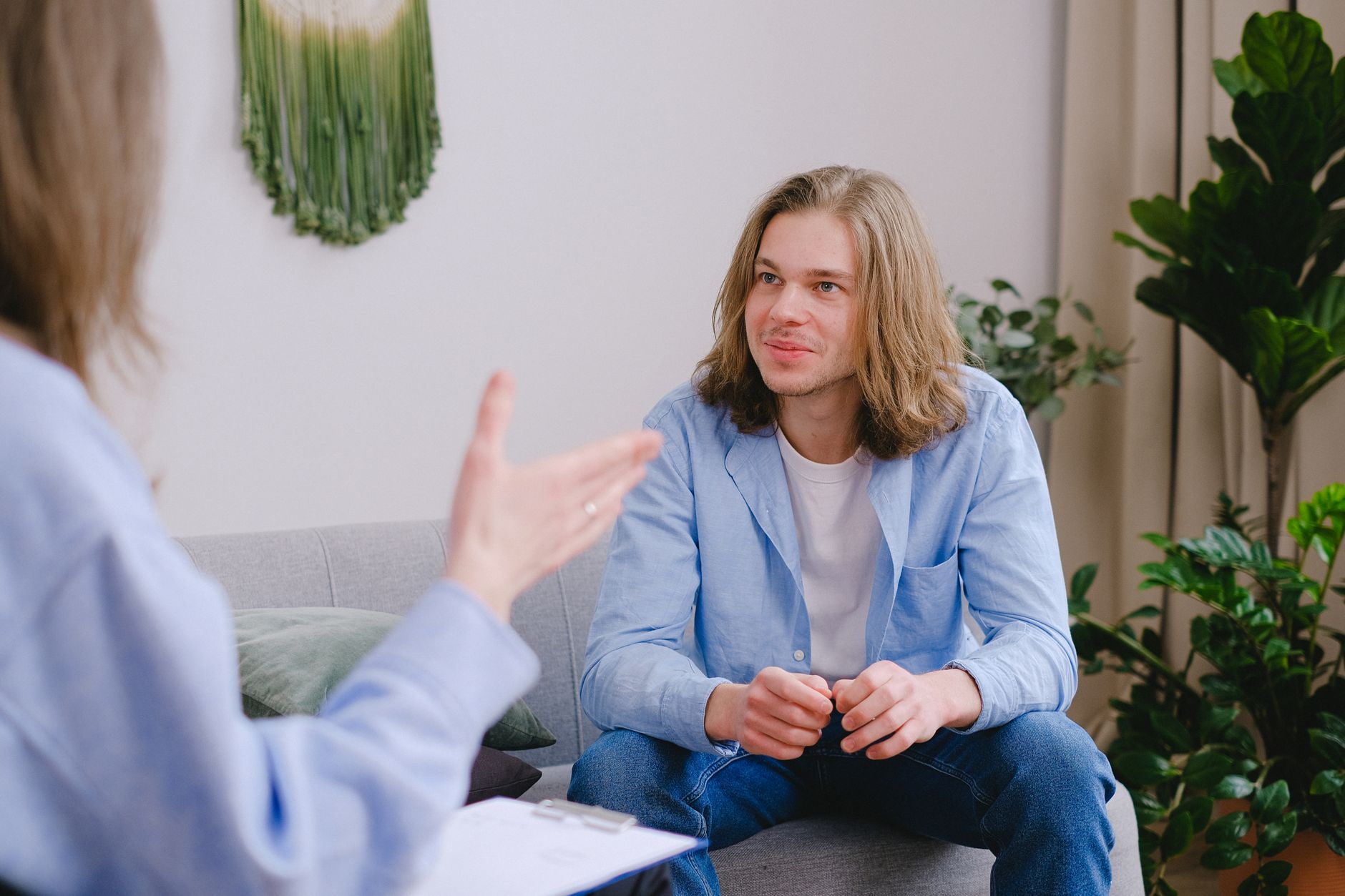 A patient discussing their mental health during a professional depression diagnosis consultation.